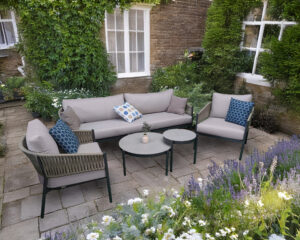 Rengard JAVA Aluminium Rope 3 Seater Sofa Lounge Set with 2 Armchairs and 2 HPL Coffee Tables