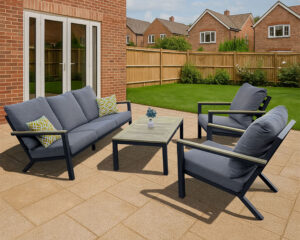 EX-DISPLAY Rengard LILIS Aluminium Teak Wood 3 Seater Sofa Lounge Set with 2 Armchairs and Coffee Table