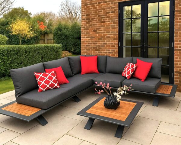 Rengard MONACO Aluminium Rope Modular Corner Sofa Set with Teak Coffee Table