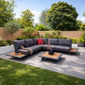 Rengard MONACO Aluminium Rope Modular Corner Sofa Set with Teak Coffee Table