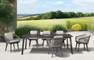 Rengard WALTZ 6 Seat Aluminium Rope Dining Set - Long Table in Anthracite Grey