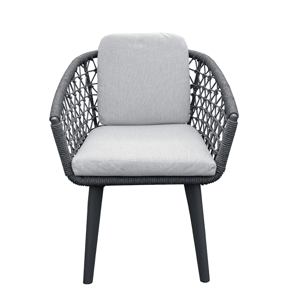 Rengard WALTZ 6 Seat Aluminium Rope Dining Set - Long Table in Anthracite Grey - Image 3