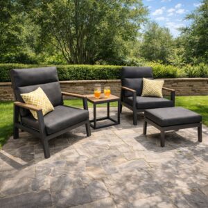 Rengard OSCAR Aluminium Reclining Lounge Set with 2 Armchairs Side Table and Footstool