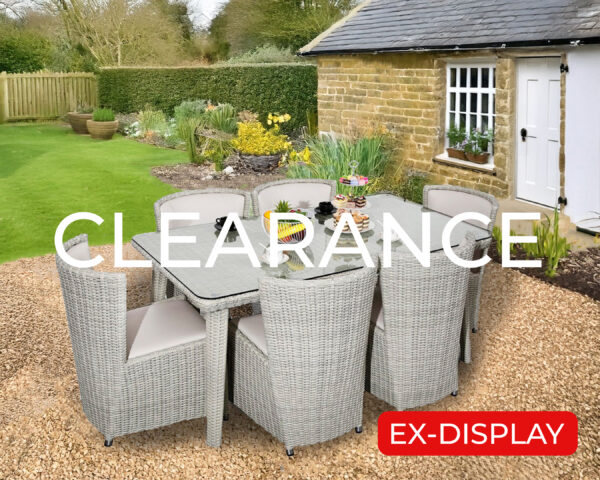 Rengard IMPERIAL Rattan Dining Set – 165cm Rectangular Glass Table with 6 Chairs