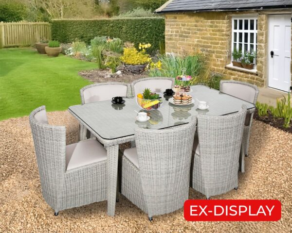 Rengard IMPERIAL Rattan Dining Set – 165cm Rectangular Glass Table with 6 Chairs