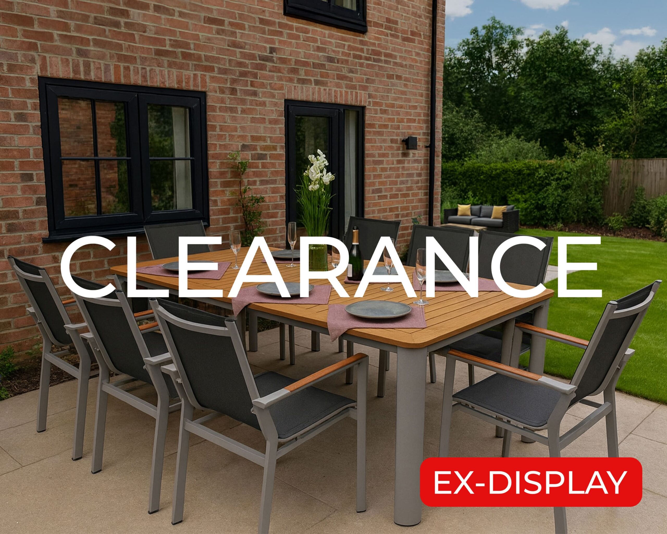 Rengard LAS VEGAS 8 Seat Aluminium Teak Wood Dining Set - Large Table in Grey