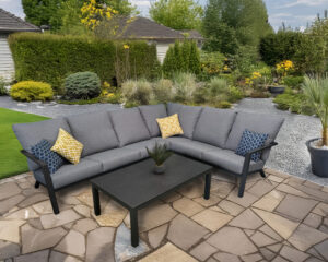 Rengard LILIS Aluminium Modular Corner Sofa Set with Ceramic Glass Coffee Table