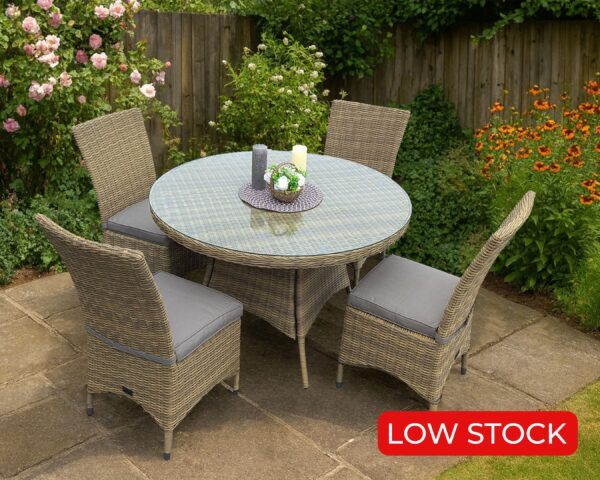 Rengard PATRICIA Small Rattan Dining Set – 120cm Round Table with 4 Chairs
