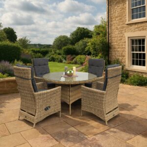 Rengard ABBEY Rattan Dining Set with Reclining Armchairs for garden or patios