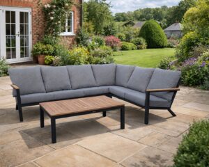 Rengard LILIS Aluminium and Teak Modular Corner Sofa Set with Coffee Table