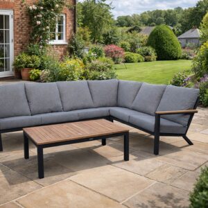 Rengard LILIS Aluminium and Teak Modular Corner Sofa Set with Coffee Table