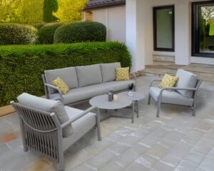 Rengard MIAMI Aluminium Rope 3 Seater Sofa Lounge Set with 2 Armchairs and 2 Coffee Tables