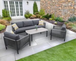 Rengard CHICAGO Aluminium and Rope 3 Seater Sofa Lounge Set with 2 Armchairs and Coffee Table