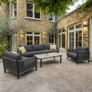 Rengard CHICAGO Aluminium and Rope 3 Seater Sofa Lounge Set with 2 Armchairs and Coffee Table