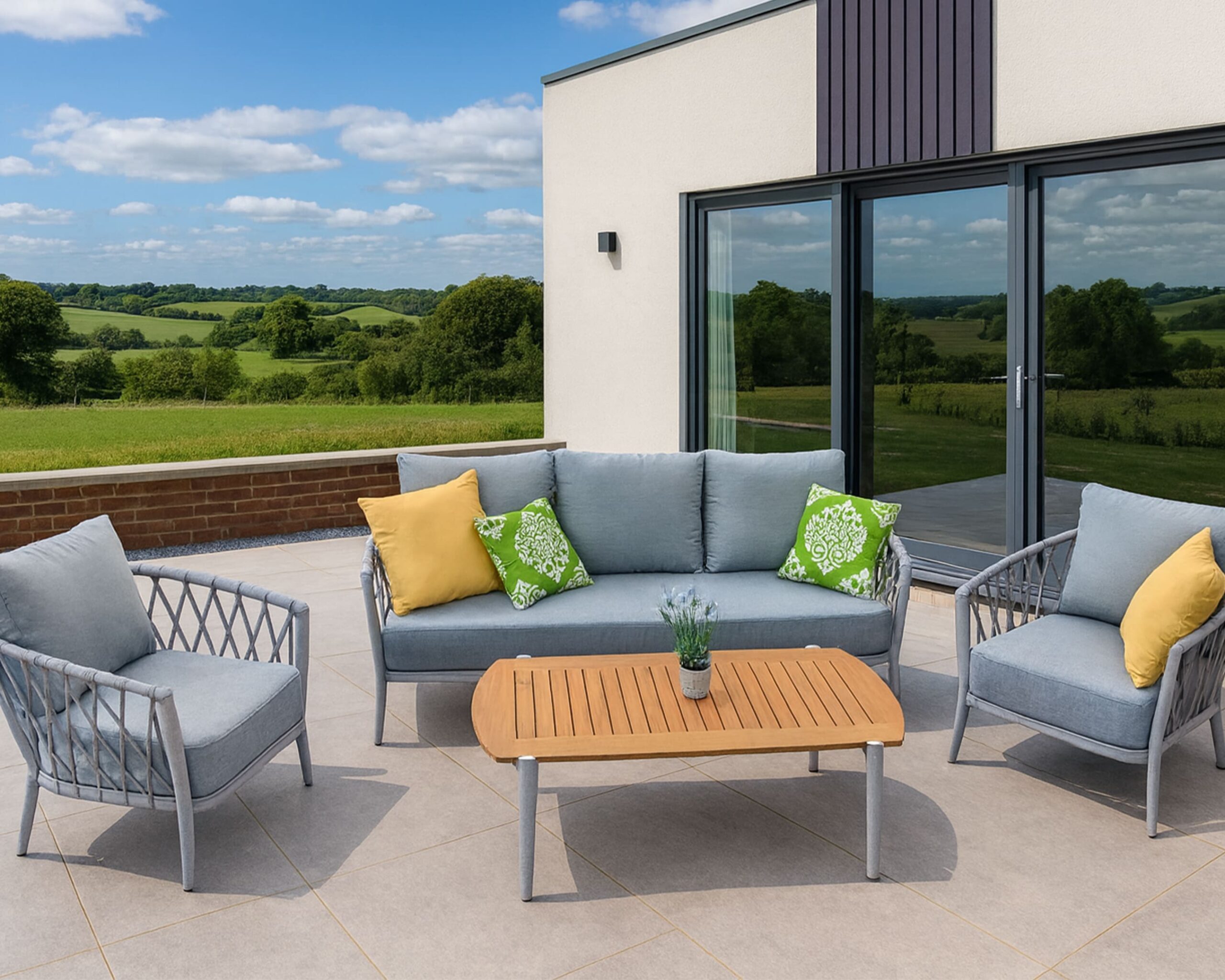 EX-DISPLAY ARNY Aluminium Rope 3 Seater Sofa Lounge Set with 2 Armchairs and Teak Wood Coffee Table - Image 6