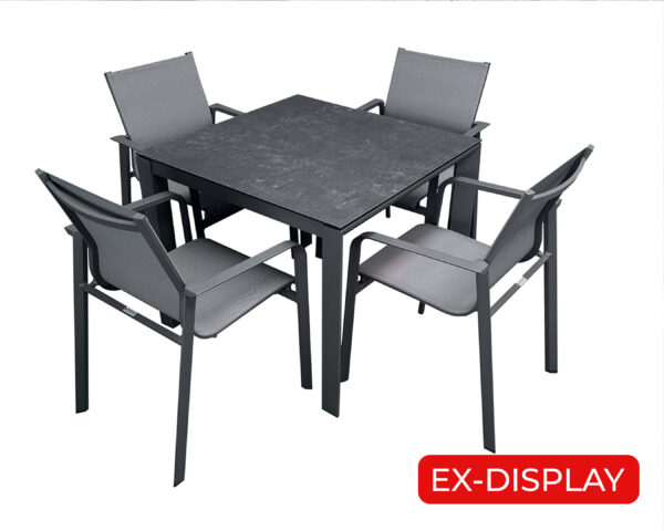 EX-DISPLAY RONA 4 Seat Aluminium Dining Set - Square Table in Anthracite Grey and Slate