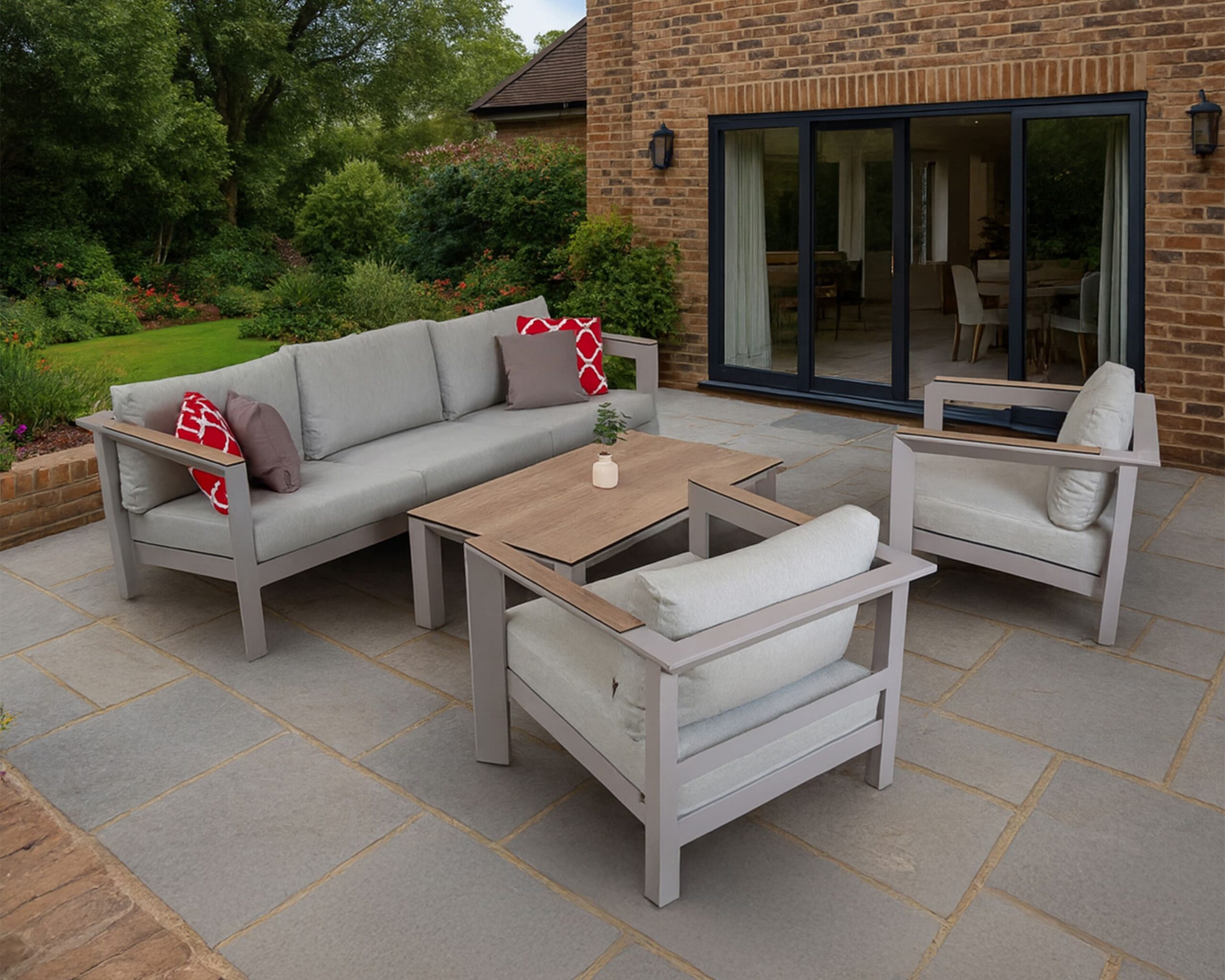 Rengard SAN FRANCISCO Aluminium 3 Seater Sofa Lounge Set with 2 Armchairs and HPL Coffee Table - Image 7