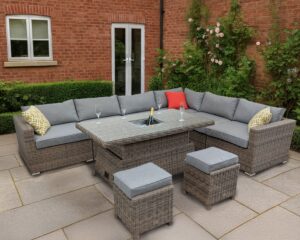 Rengard JENNY Rattan Modular 8 Seat Corner Sofa Set with Rising Ice Bucket Table & 2 Footstools