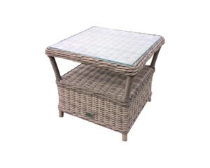 Rengard AMY Rattan Side Table with Tempered Glass Tabletop and Storage Shelf