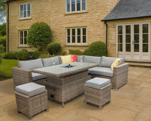 Rengard JENNY Rattan Modular 6 Seat Corner Sofa Set with Rising Ice Bucket Table & 2 Footstools