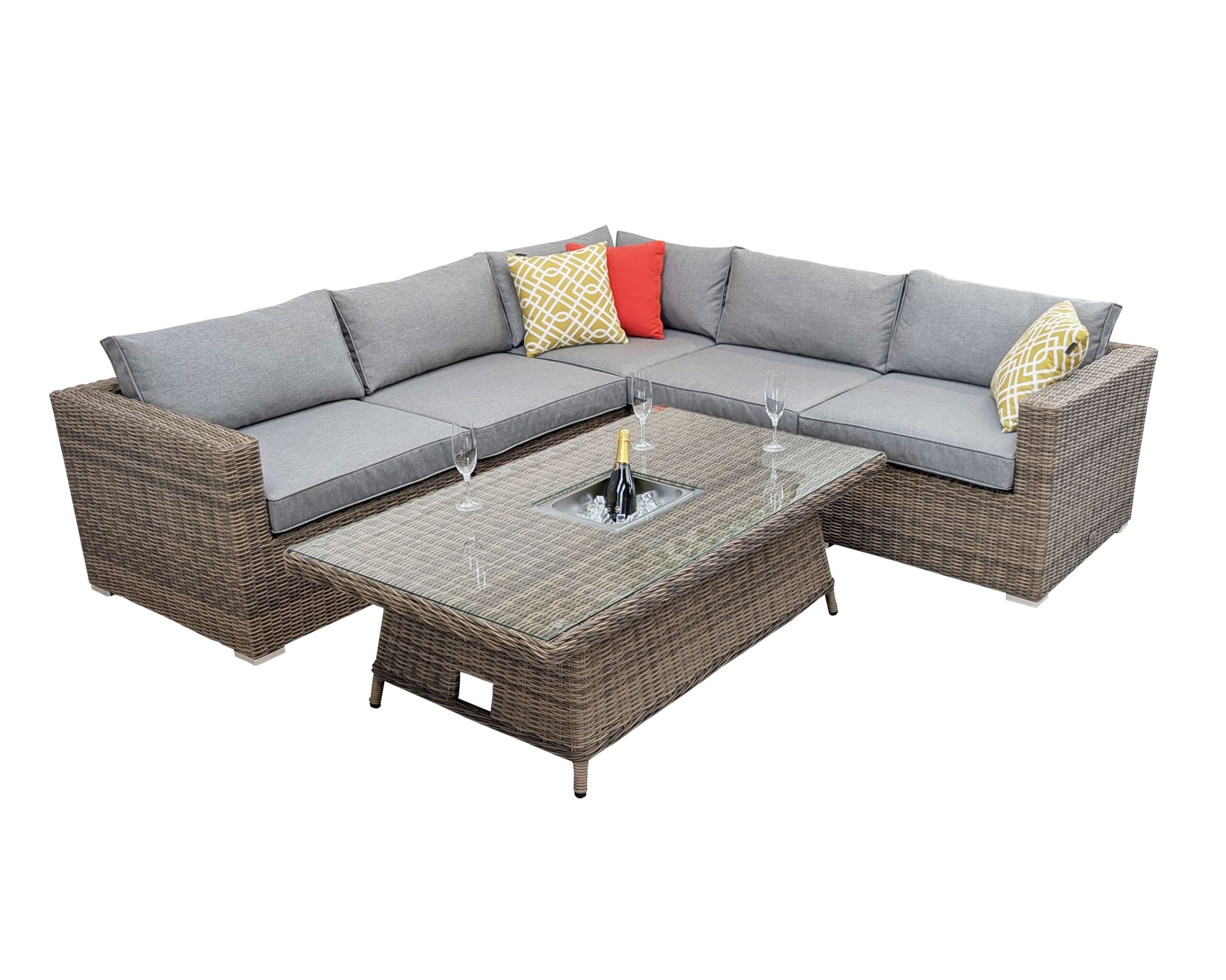 Rengard JENNY Rattan Modular 6 Seat Corner Sofa Set with Rising Ice Bucket Table & 2 Footstools - Image 2