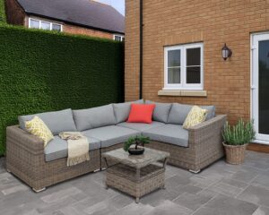 Rengard JENNY Rattan Modular Compact 4 Seat Corner Sofa Set with Coffee Table