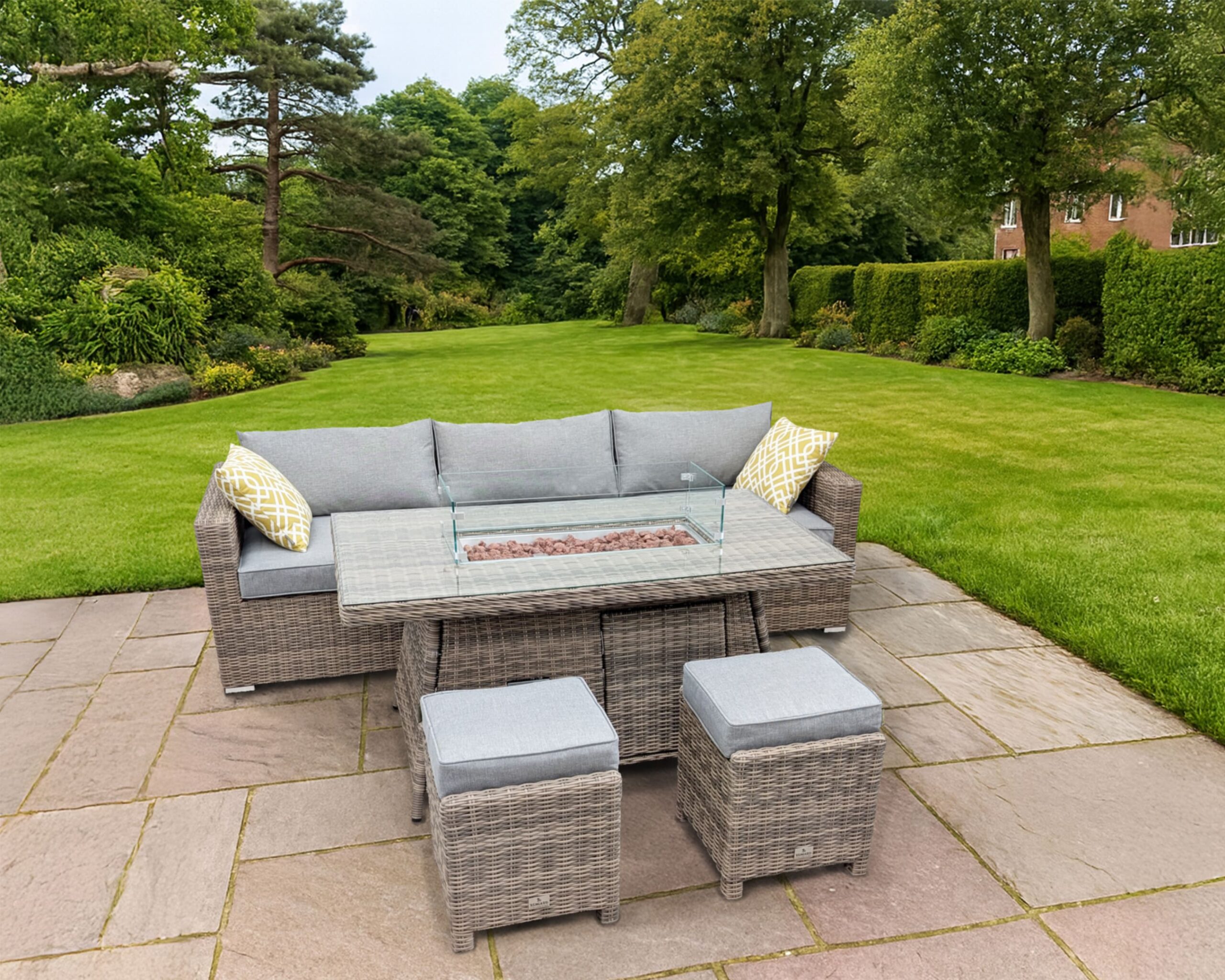 Rengard AMY Rattan Rectangular Gas Fire Pit Table - Image 4