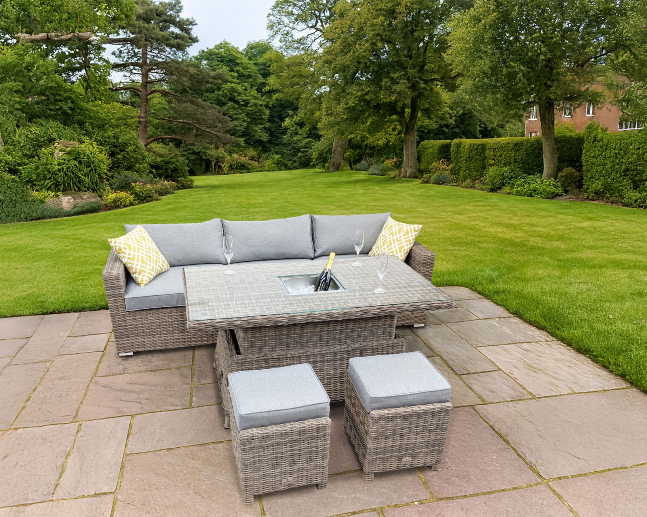 Rengard AMY Rattan Footstool - Square with Thick Showerproof Cushion - Image 3