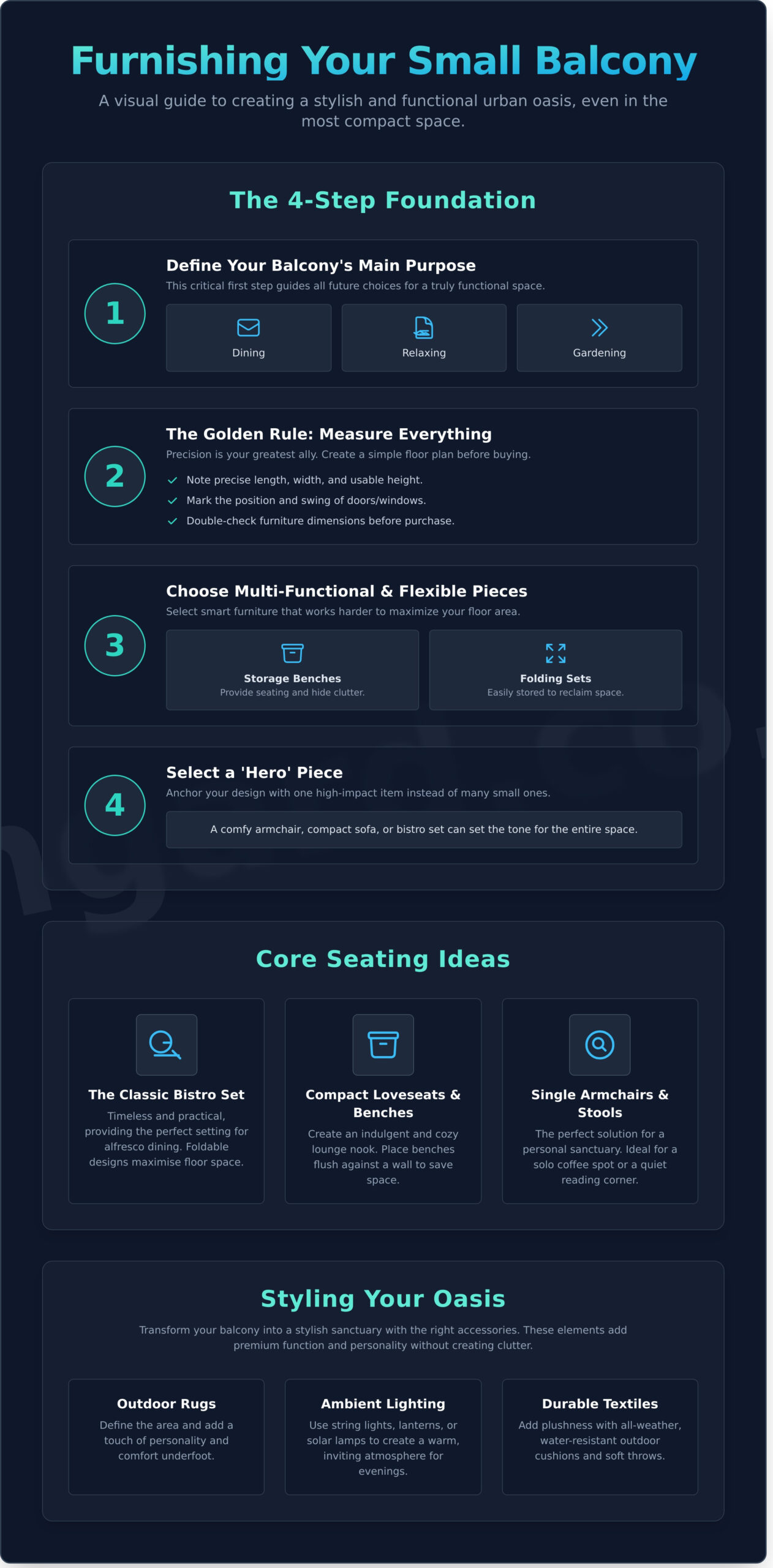 Small Balcony Furniture Ideas: Transform Your Tiny Space into a Stylish Oasis - Infographic