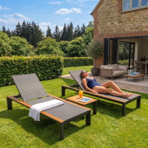 rengard Harry Aluminium & Teak sun lounger set with a coffee table