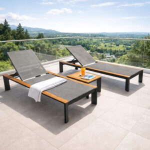 Rengard HARRY Aluminium and Teak Sun Lounger Set with Coffee Table