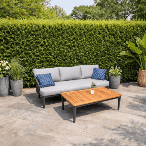HAIDY Aluminium Rope 3 Seater Garden Sofa with Teak Coffee Table