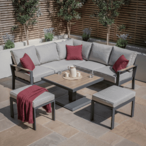 Rengard Vancouver Aluminium Corner Sofa Set with Rising Table Dining or Lounging