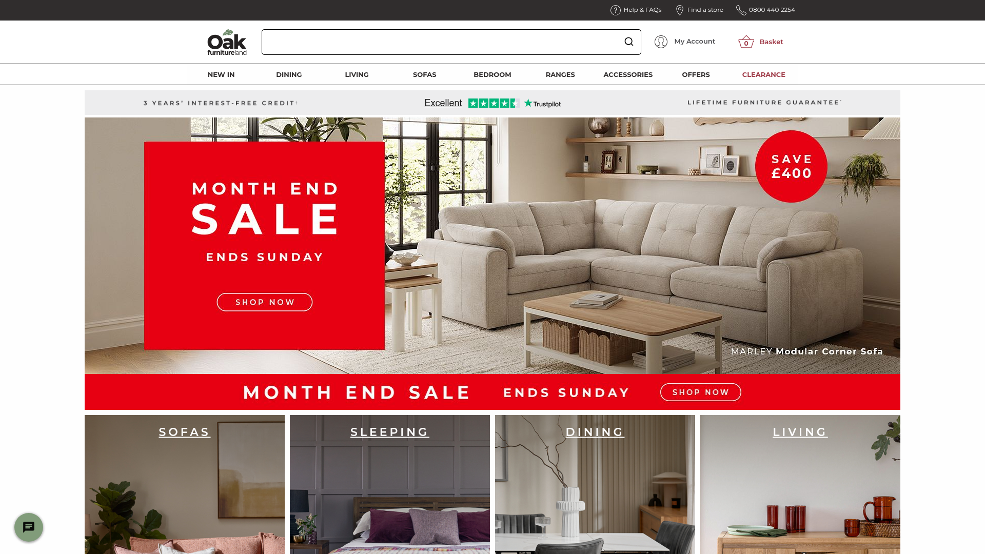 4. Oak Furnitureland Homepage