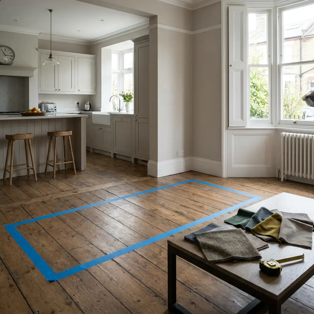 Modular sofa layout planning in a bright UK living room