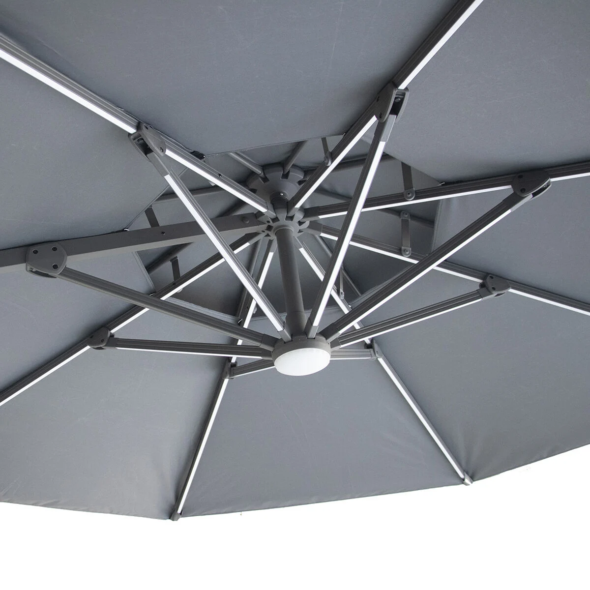 LISBOA Round Solar LED Rotating Cantilever Garden Parasol with Base - Charcoal Grey - Image 8