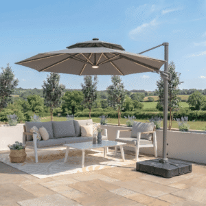 Rengard LISBOA Round Cantilever Charcoal Grey LED Lights Rotating Parasol for Garden Patio and Balcony