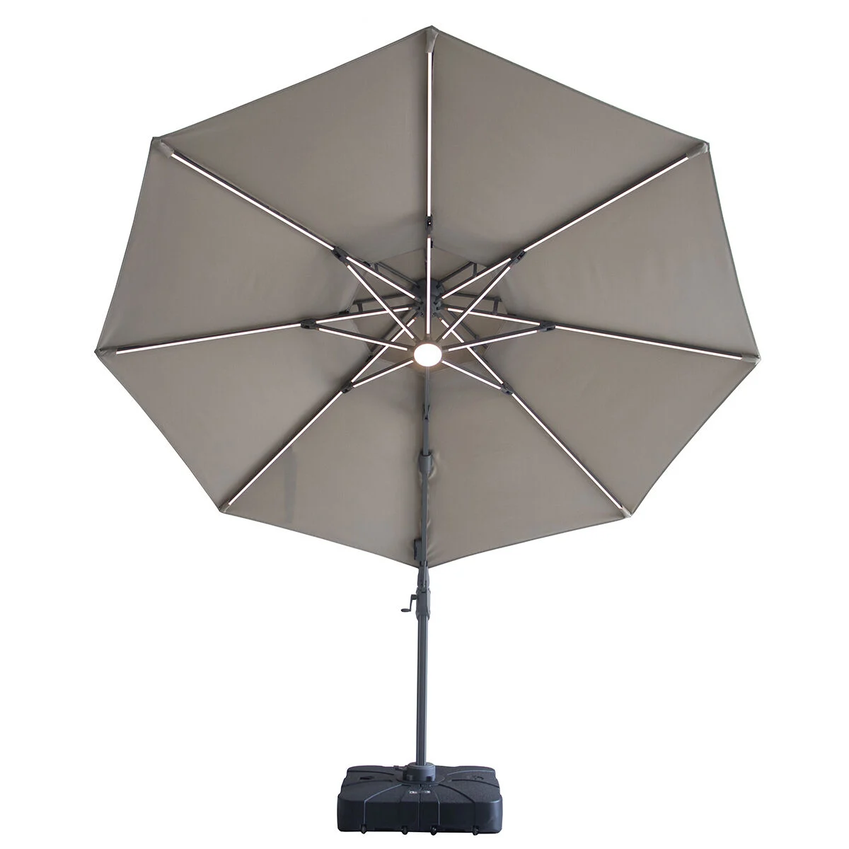 LISBOA Round Solar LED Rotating Cantilever Garden Parasol with Base - Clay Beige - Image 4