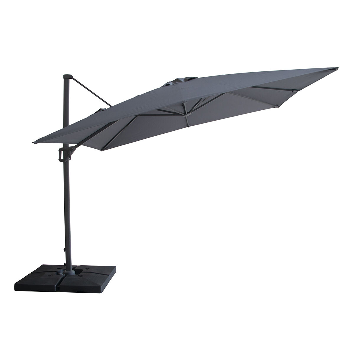 PORTO Square Rotating Cantilever Garden Parasol with Base - Charcoal Grey - Image 4