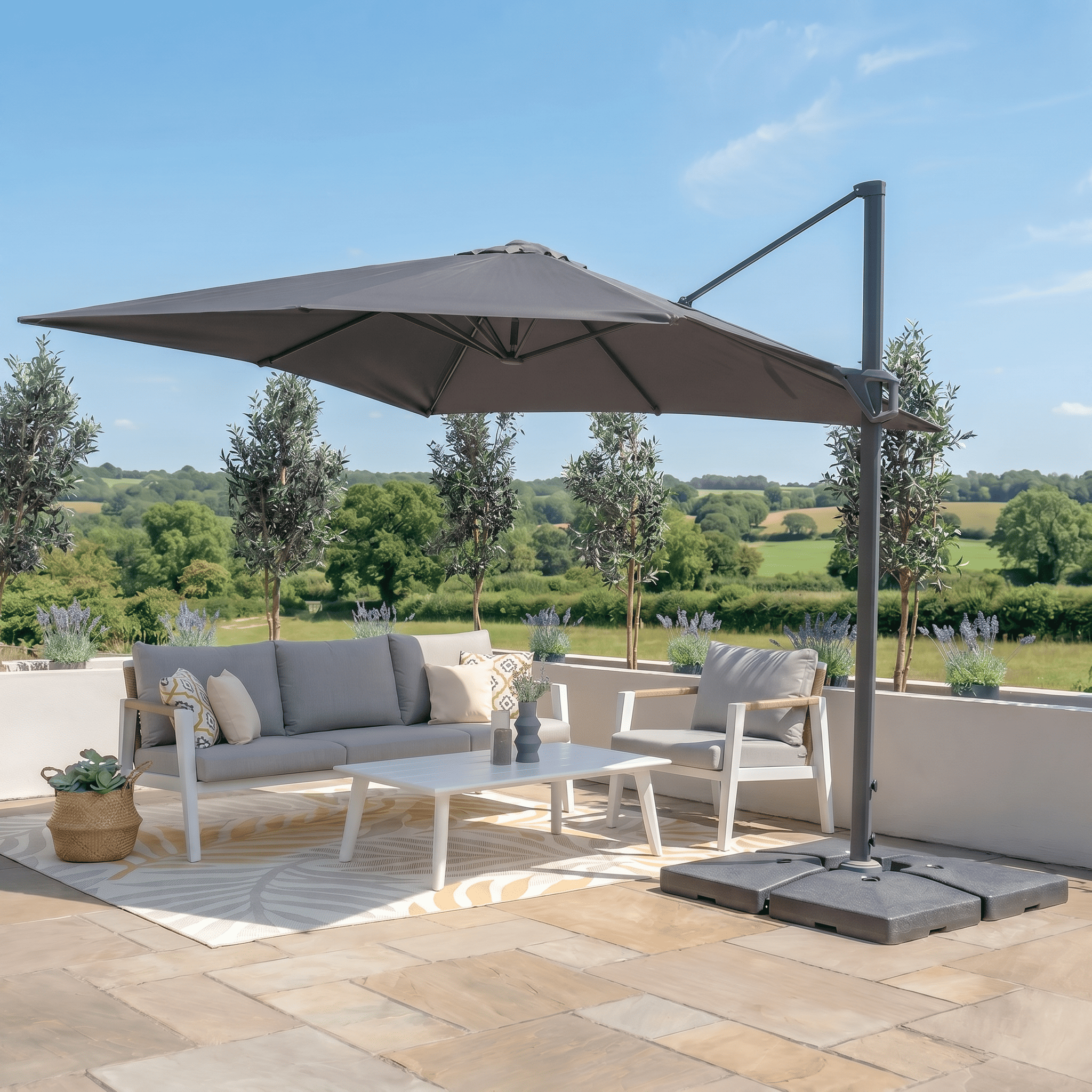 rengard porto garden parasol cantilever rotating charcoal grey