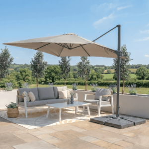 PORTO Square Rotating Cantilever Garden Parasol with Base - Clay Beige