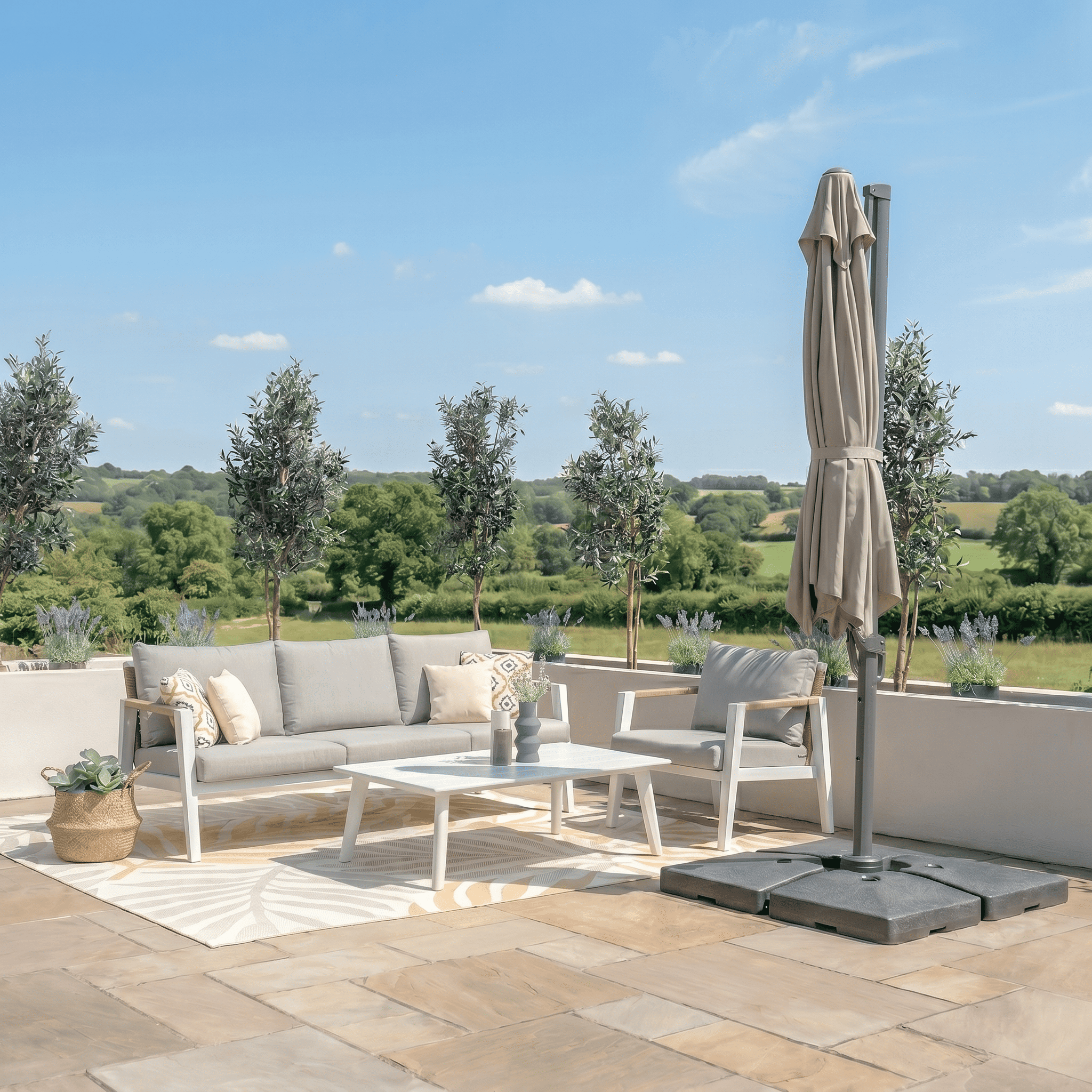 PORTO Square Rotating Cantilever Garden Parasol with Base - Clay Beige - Image 2