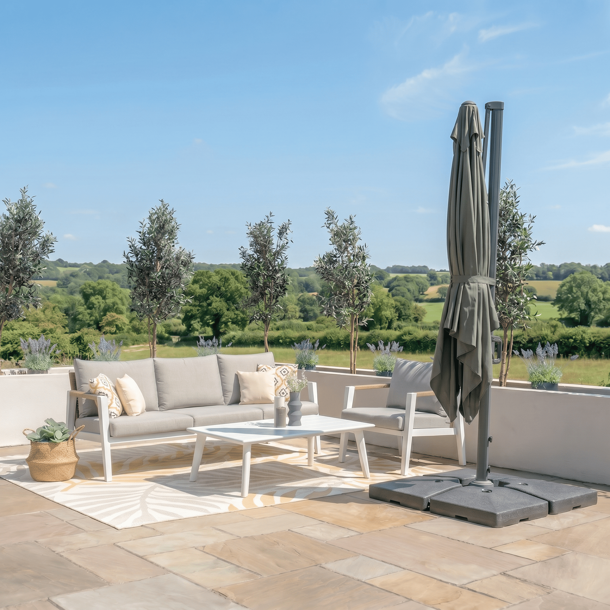 PORTO Square Rotating Cantilever Garden Parasol with Base - Olive Green - Image 2