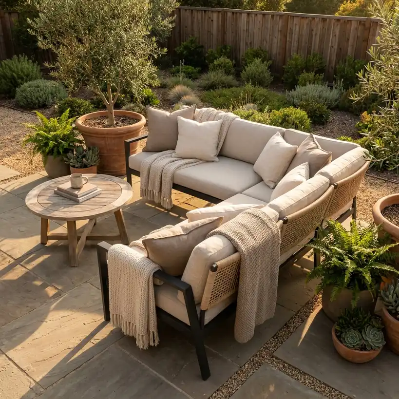 Stylish outdoor lounge zone with premium furniture