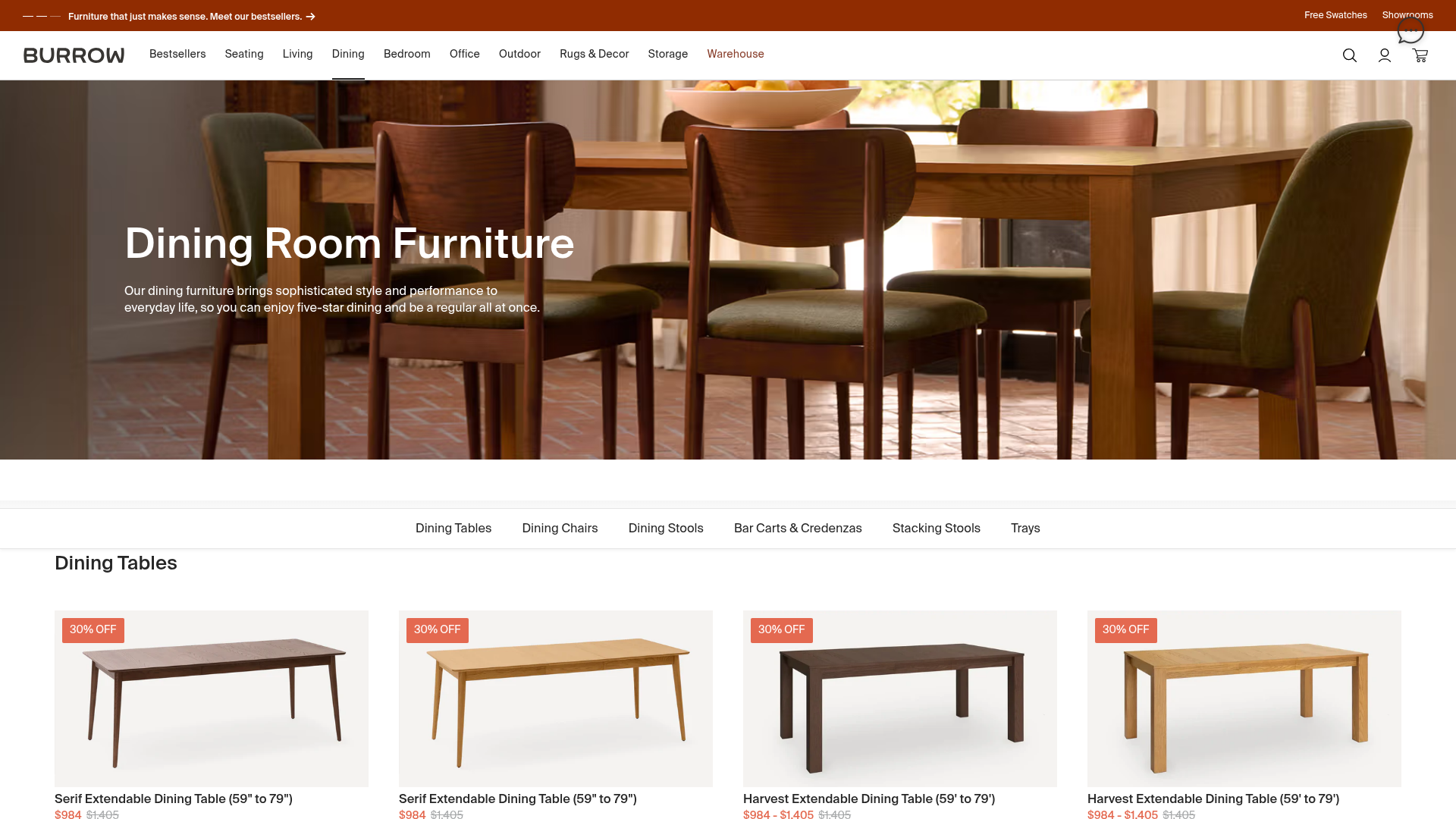 4. Burrow Homepage