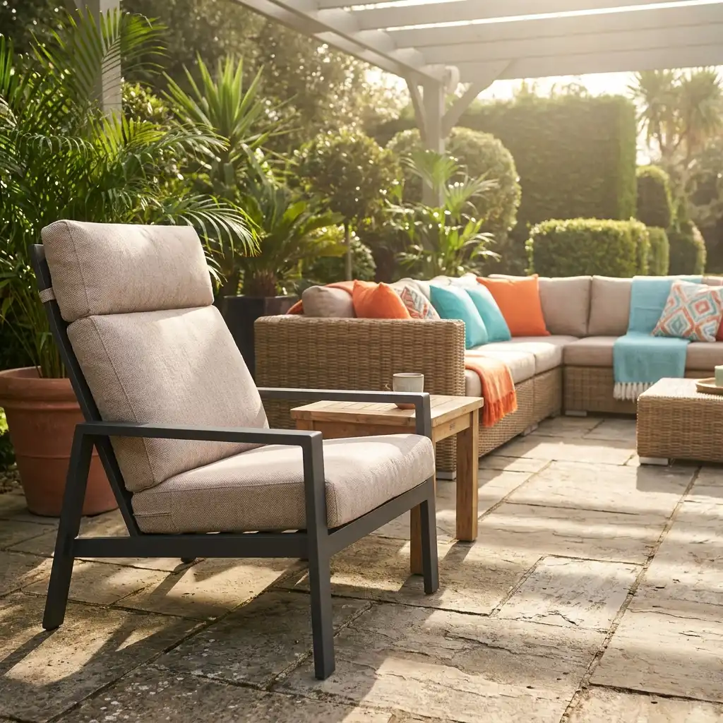 Luxury high back chair on a modern patio