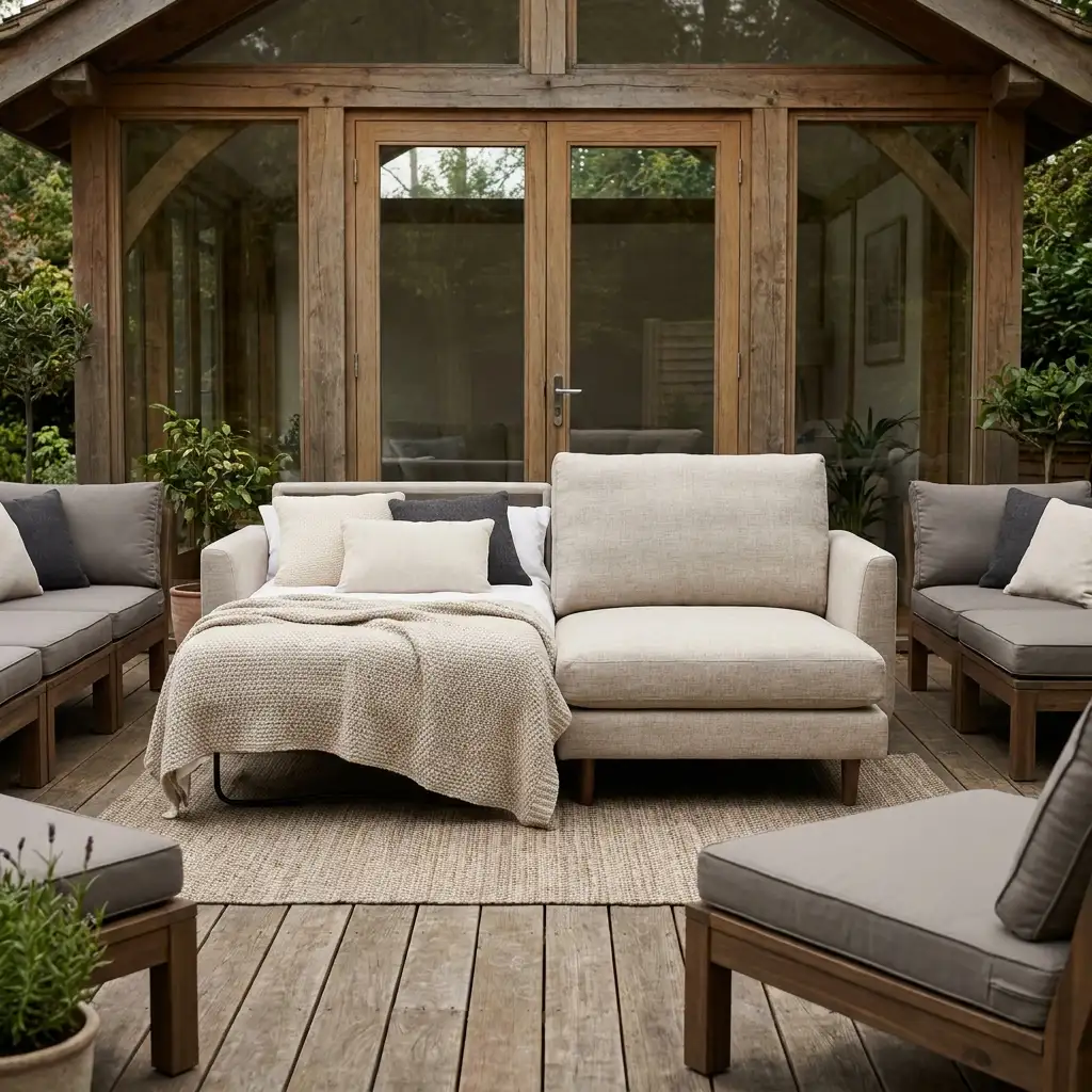 Modern sofa bed in a bright UK living room