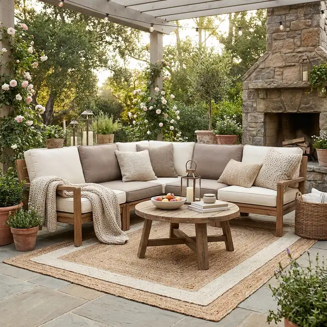 Cozy outdoor living room with stylish sectional seating