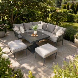 rengard garden outdoor waltz corner sofa set with rising table and footstools