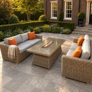 rengard rattan sofa set premium auminium frame weather resistant firepit table showerproof cushions